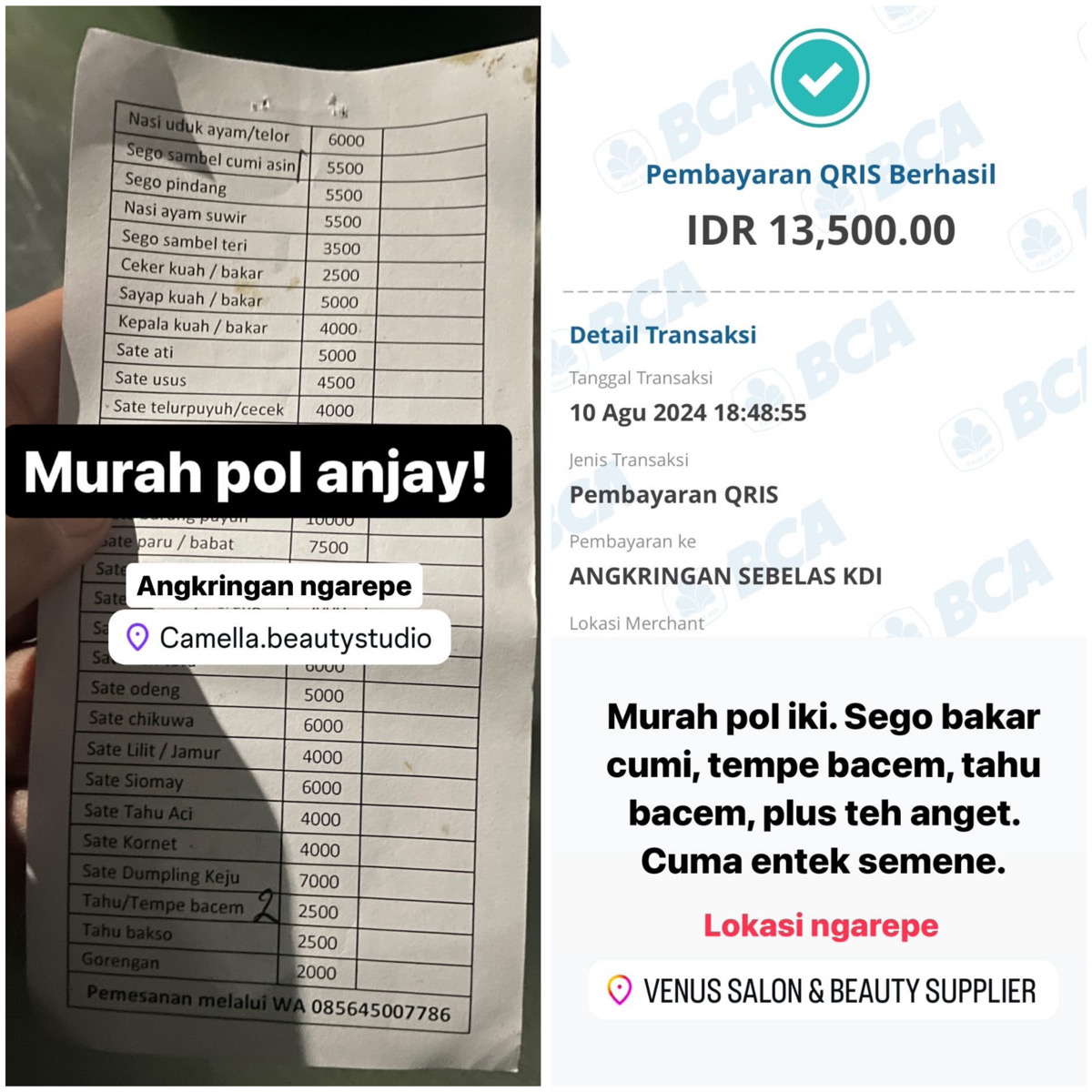 Harga makanan angkringan Sebelas KDI